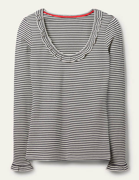 Voop Rib Frill Jersey Top - Ivory, Navy Stripe Voop Rib Frill Jersey Top - Ivory, Navy Stripe