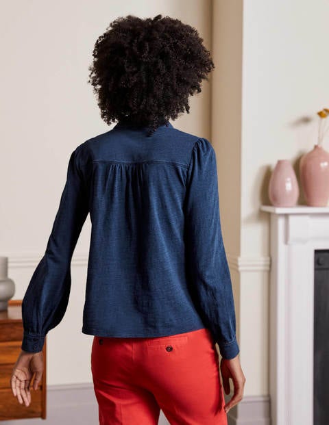 Jerseyhemd mit Raffungen - Mittleres Indigoblau Jerseyhemd mit Raffungen - Mittleres Indigoblau