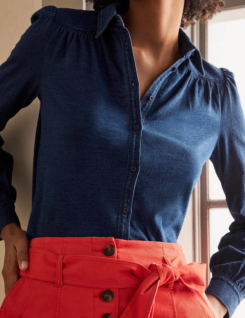 Jerseyhemd mit Raffungen - Mittleres Indigoblau Jerseyhemd mit Raffungen - Mittleres Indigoblau