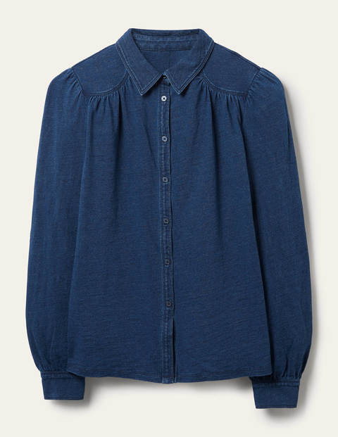 Jerseyhemd mit Raffungen - Mittleres Indigoblau Jerseyhemd mit Raffungen - Mittleres Indigoblau