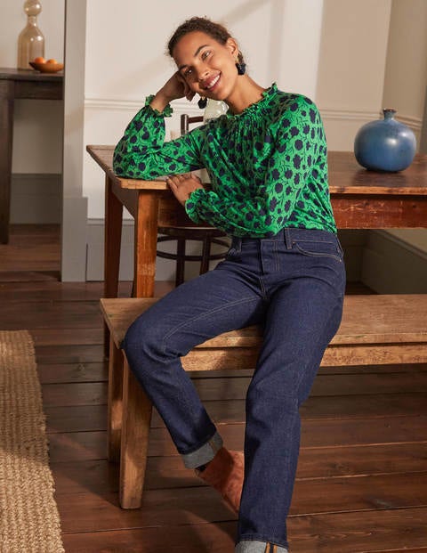 Frill Neck Blouson Jersey Top - Sapling, Leafy Bud Frill Neck Blouson Jersey Top - Sapling, Leafy Bud
