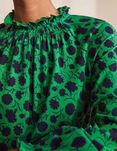 Frill Neck Blouson Jersey Top - Sapling, Leafy Bud Frill Neck Blouson Jersey Top - Sapling, Leafy Bud
