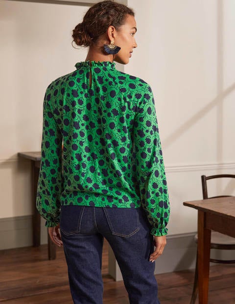Frill Neck Blouson Jersey Top - Sapling, Leafy Bud Frill Neck Blouson Jersey Top - Sapling, Leafy Bud