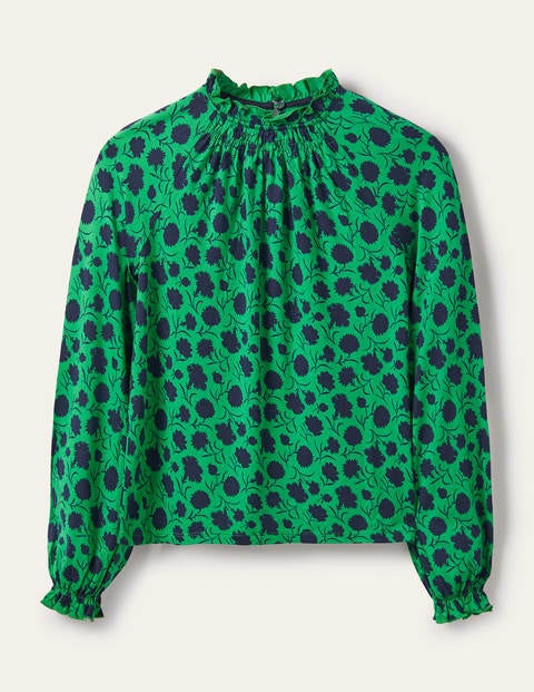 Frill Neck Blouson Jersey Top - Sapling, Leafy Bud Frill Neck Blouson Jersey Top - Sapling, Leafy Bud