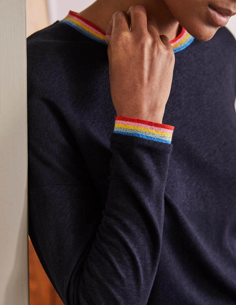 Langärmliges Leinen-Oberteil mit Glitzer - Navy Langärmliges Leinen-Oberteil mit Glitzer - Navy