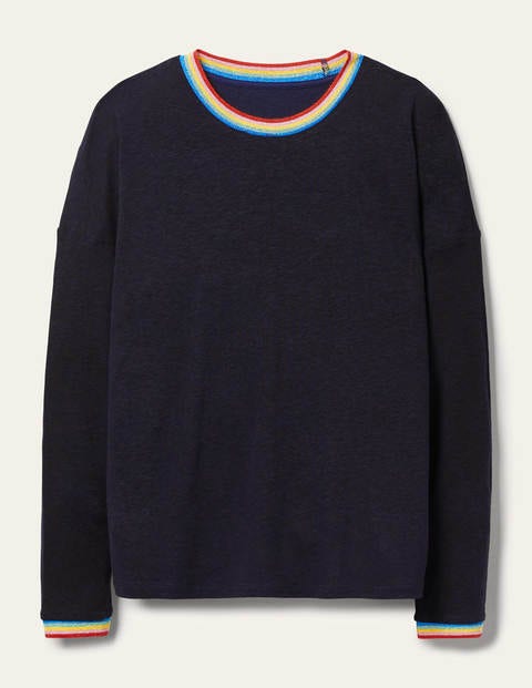 Langärmliges Leinen-Oberteil mit Glitzer - Navy Langärmliges Leinen-Oberteil mit Glitzer - Navy