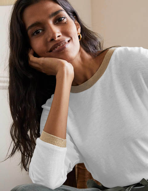 Linen Sparkle Long Sleeve Tee - White Linen Sparkle Long Sleeve Tee - White
