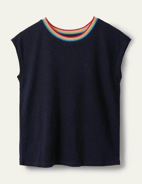 Linen Sparkle Short Sleeve Tee - Navy Linen Sparkle Short Sleeve Tee - Navy