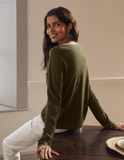 Henley-T-Shirt aus Leinen mit Glitzer - Klassisches Khaki Henley-T-Shirt aus Leinen mit Glitzer - Klassisches Khaki