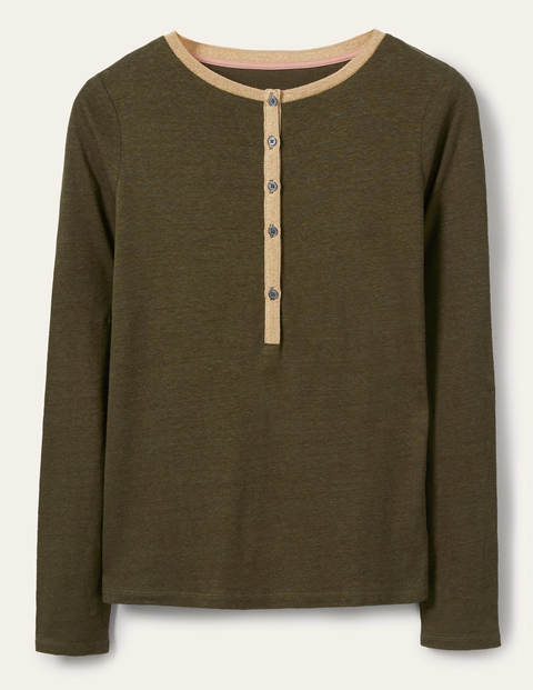 Henley-T-Shirt aus Leinen mit Glitzer - Klassisches Khaki Henley-T-Shirt aus Leinen mit Glitzer - Klassisches Khaki