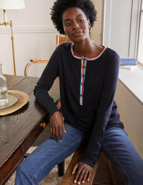 Linen Sparkle Henley Tee - Navy Linen Sparkle Henley Tee - Navy