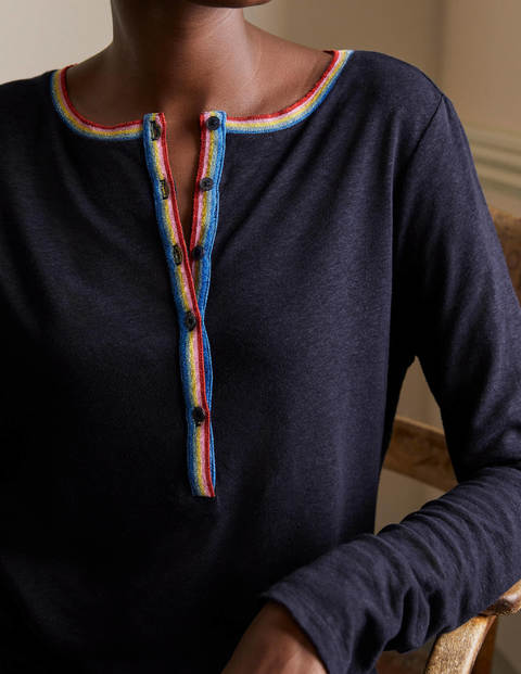 Linen Sparkle Henley Tee - Navy Linen Sparkle Henley Tee - Navy