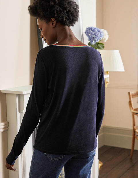 Linen Sparkle Henley Tee - Navy Linen Sparkle Henley Tee - Navy
