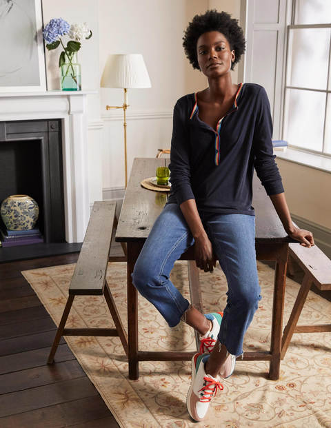 Linen Sparkle Henley Tee - Navy Linen Sparkle Henley Tee - Navy