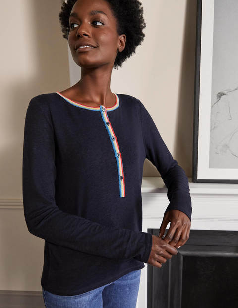 Linen Sparkle Henley Tee - Navy Linen Sparkle Henley Tee - Navy