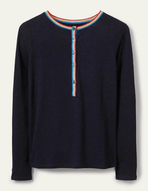 Linen Sparkle Henley Tee - Navy Linen Sparkle Henley Tee - Navy