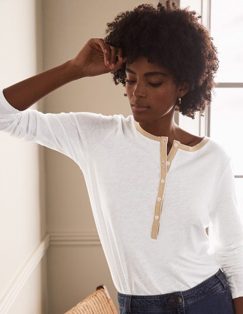 Linen Sparkle Henley Tee - White Linen Sparkle Henley Tee - White