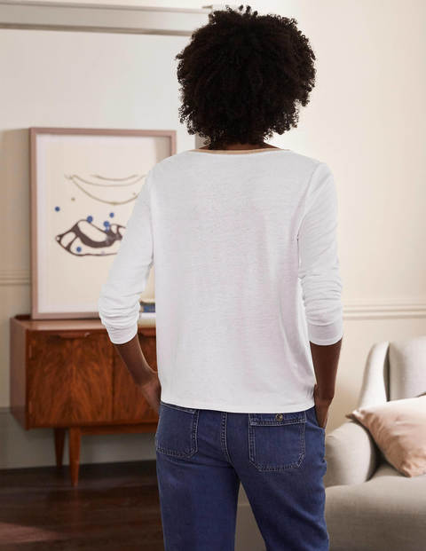 Linen Sparkle Henley Tee - White Linen Sparkle Henley Tee - White