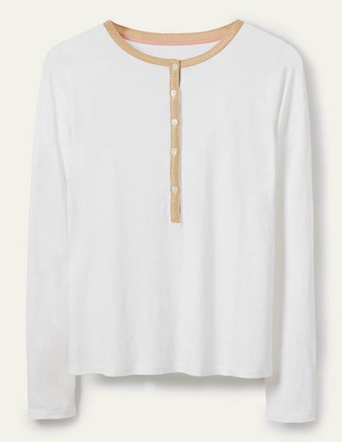 Linen Sparkle Henley Tee - White Linen Sparkle Henley Tee - White