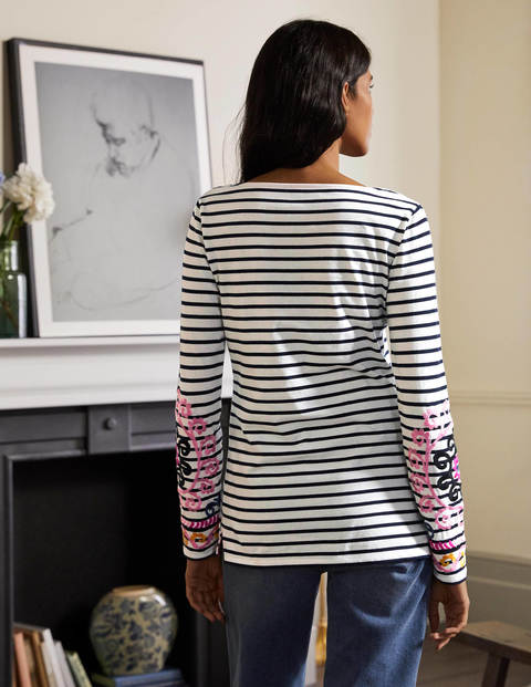 Statement Breton - Ivory/ Navy Embroidered Statement Breton - Ivory/ Navy Embroidered