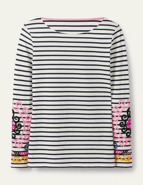 Statement Breton - Ivory/ Navy Embroidered Statement Breton - Ivory/ Navy Embroidered
