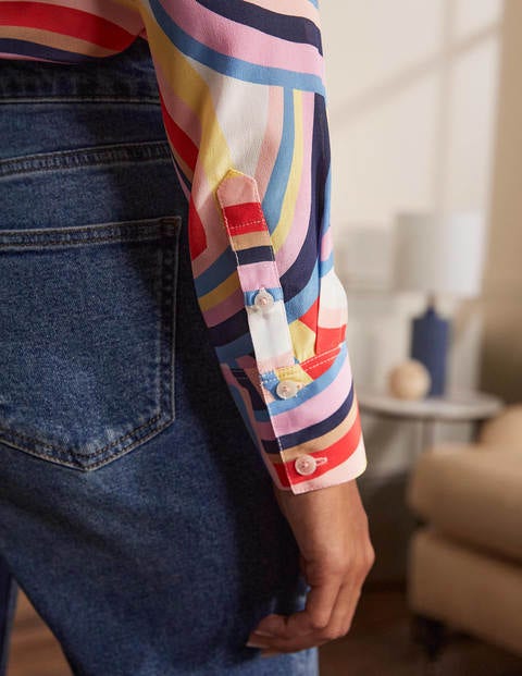 Silk Shirt - Ivory, Abstract Rainbow Silk Shirt - Ivory, Abstract Rainbow