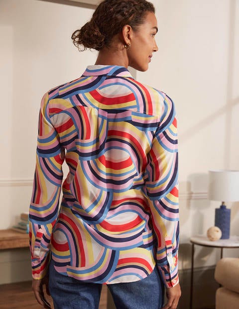 Silk Shirt - Ivory, Abstract Rainbow Silk Shirt - Ivory, Abstract Rainbow