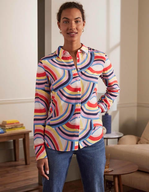 Silk Shirt - Ivory, Abstract Rainbow Silk Shirt - Ivory, Abstract Rainbow