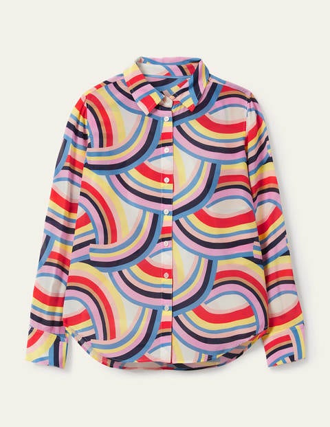 Silk Shirt - Ivory, Abstract Rainbow Silk Shirt - Ivory, Abstract Rainbow