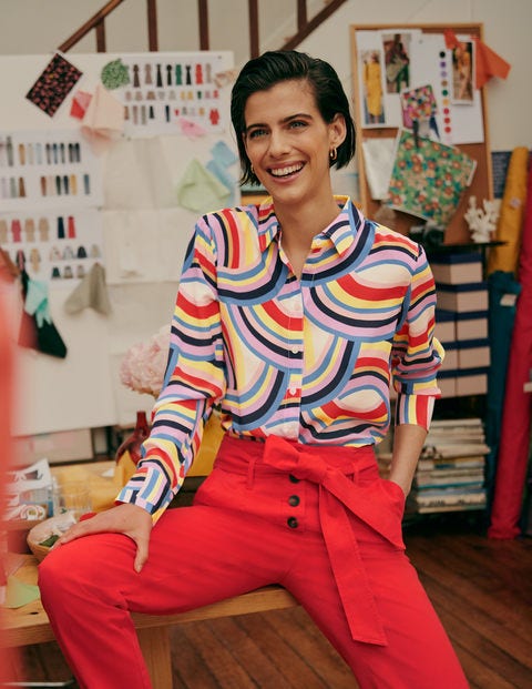 Silk Shirt - Ivory, Abstract Rainbow Silk Shirt - Ivory, Abstract Rainbow