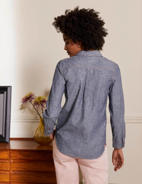 Baumwollchambray-Hemd mit Tasche - Mittleres Vintageblau, Denim Baumwollchambray-Hemd mit Tasche - Mittleres Vintageblau, Denim