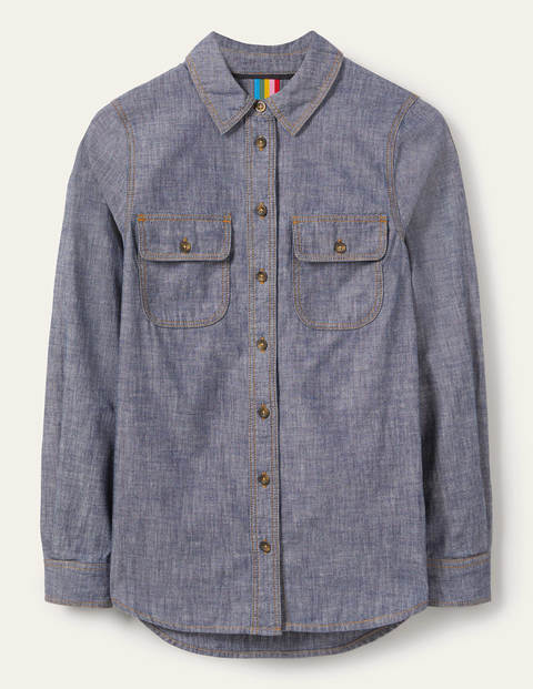 Baumwollchambray-Hemd mit Tasche - Mittleres Vintageblau, Denim Baumwollchambray-Hemd mit Tasche - Mittleres Vintageblau, Denim
