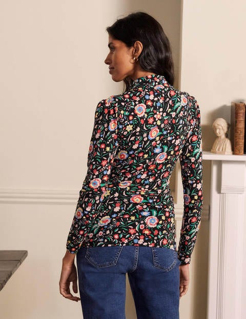 Lara Wrap Top - Black, Rainbow Floral Lara Wrap Top - Black, Rainbow Floral