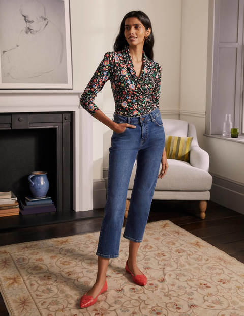 Lara Wrap Top - Black, Rainbow Floral Lara Wrap Top - Black, Rainbow Floral
