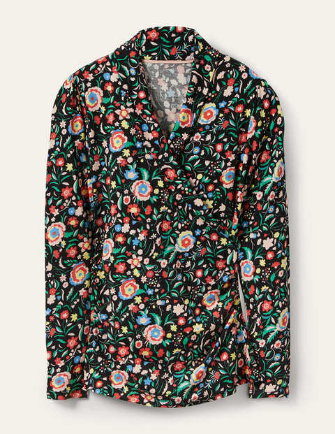Lara Wrap Top - Black, Rainbow Floral Lara Wrap Top - Black, Rainbow Floral
