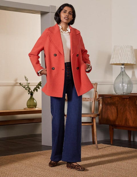 Textured Wool Car Coat - Cherry Red Textured Wool Car Coat - Cherry Red