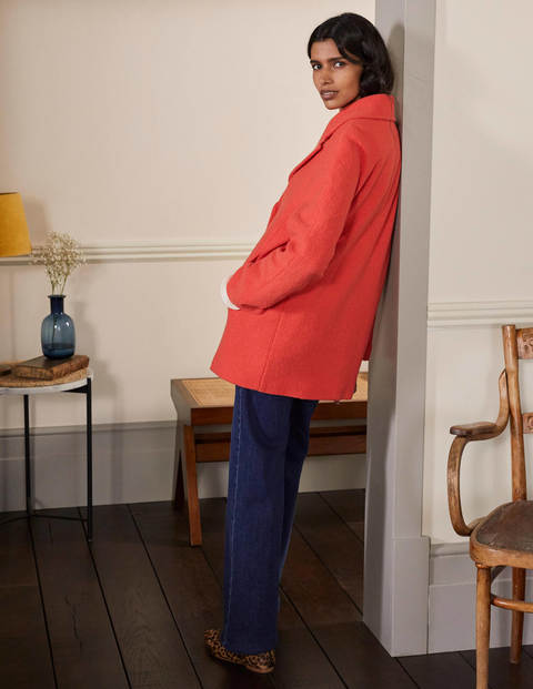 Textured Wool Car Coat - Cherry Red Textured Wool Car Coat - Cherry Red