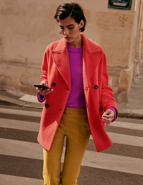 Textured Wool Car Coat - Cherry Red Textured Wool Car Coat - Cherry Red