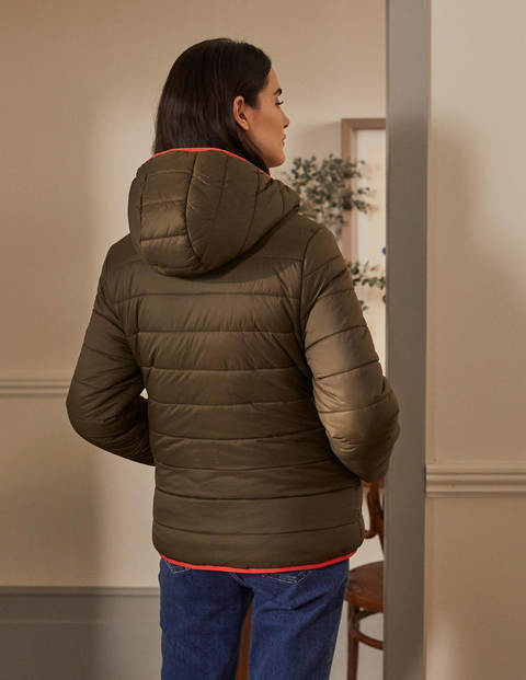 Wendbare Steppjacke - Khaki/Helles Kirschrot Wendbare Steppjacke - Khaki/Helles Kirschrot
