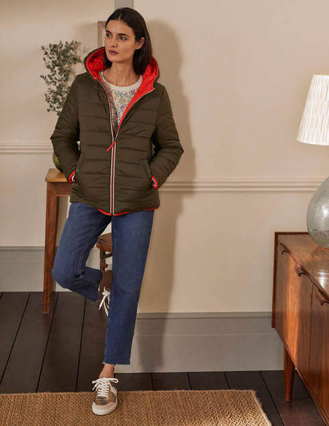 Wendbare Steppjacke - Khaki/Helles Kirschrot Wendbare Steppjacke - Khaki/Helles Kirschrot