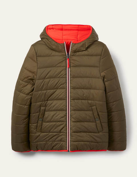 Wendbare Steppjacke - Khaki/Helles Kirschrot Wendbare Steppjacke - Khaki/Helles Kirschrot