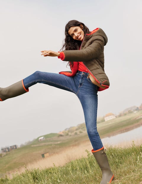 Wendbare Steppjacke - Khaki/Helles Kirschrot Wendbare Steppjacke - Khaki/Helles Kirschrot