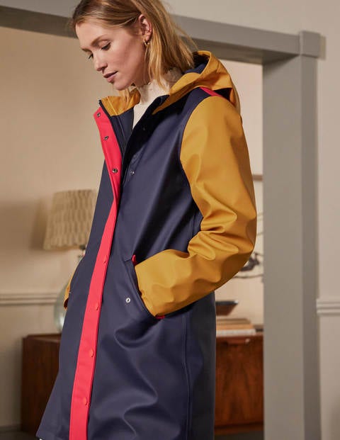 Morris Waterproof Mac - Navy and Ochre Colourblock Morris Waterproof Mac - Navy and Ochre Colourblock