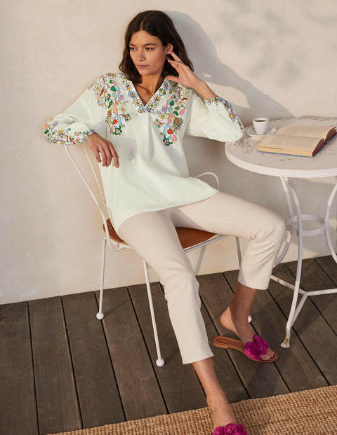 Hannah Linen Shirt - Ivory, Kaleidoscopic Floral Hannah Linen Shirt - Ivory, Kaleidoscopic Floral