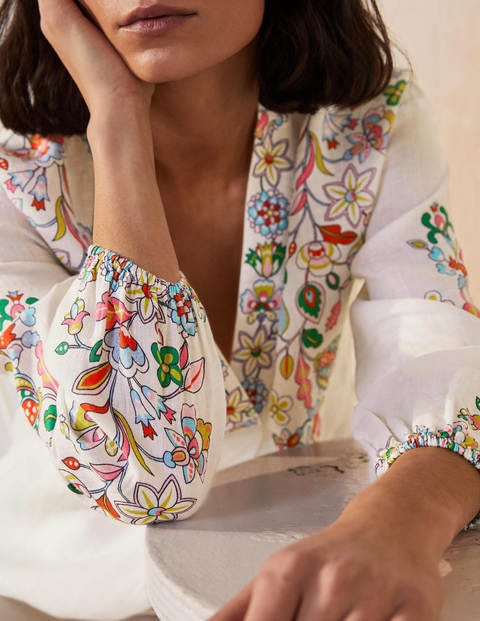 Hannah Linen Shirt - Ivory, Kaleidoscopic Floral Hannah Linen Shirt - Ivory, Kaleidoscopic Floral