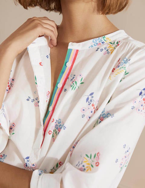 Relaxed Popover Cotton Shirt - Ivory, Delicate Sprig Relaxed Popover Cotton Shirt - Ivory, Delicate Sprig