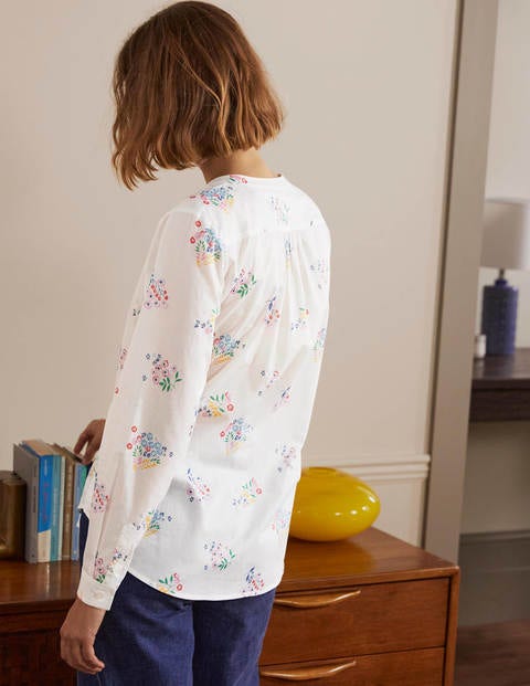 Relaxed Popover Cotton Shirt - Ivory, Delicate Sprig Relaxed Popover Cotton Shirt - Ivory, Delicate Sprig