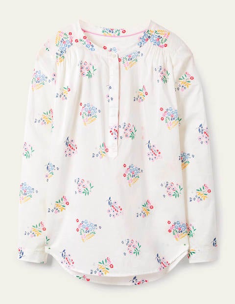 Relaxed Popover Cotton Shirt - Ivory, Delicate Sprig Relaxed Popover Cotton Shirt - Ivory, Delicate Sprig