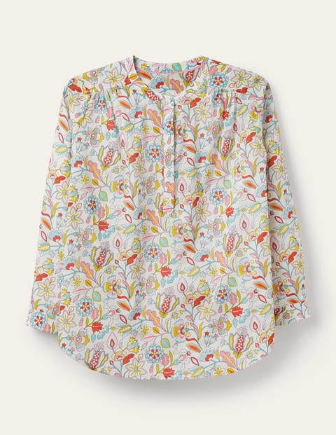 Relaxed Popover Cotton Shirt - Ivory, Kaleidoscopic Floral Relaxed Popover Cotton Shirt - Ivory, Kaleidoscopic Floral