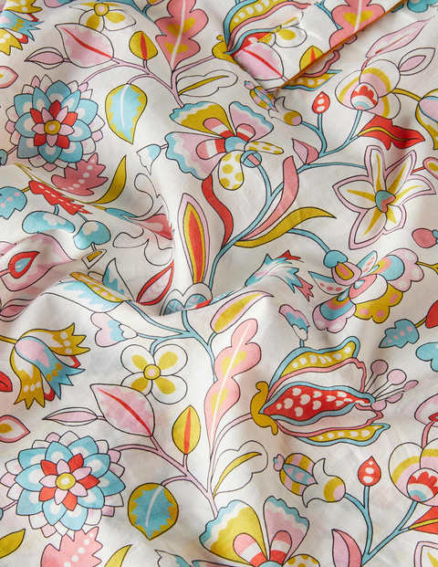 Relaxed Popover Cotton Shirt - Ivory, Kaleidoscopic Floral Relaxed Popover Cotton Shirt - Ivory, Kaleidoscopic Floral
